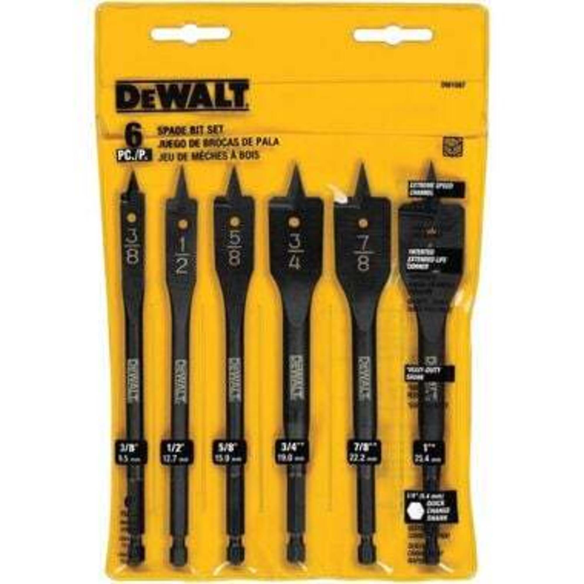 DEWALT Assorted 6-Pc. Spade Bit Set, 3/8in.–1in., Model# DW1587